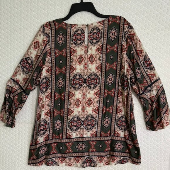 Women’s Fourteenth Place Multicolor Geometric Print 3/4 Sleeve Blouse Size M EUC - Picture 3 of 7